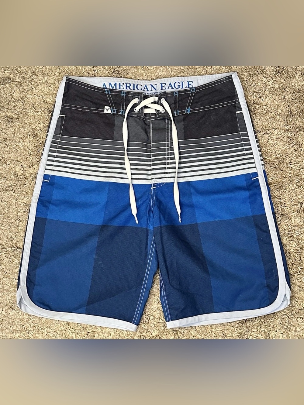 American Eagle Outfitters Men’s Size S Blue/Gray 3-Pocket Drawstring Swim Trunks